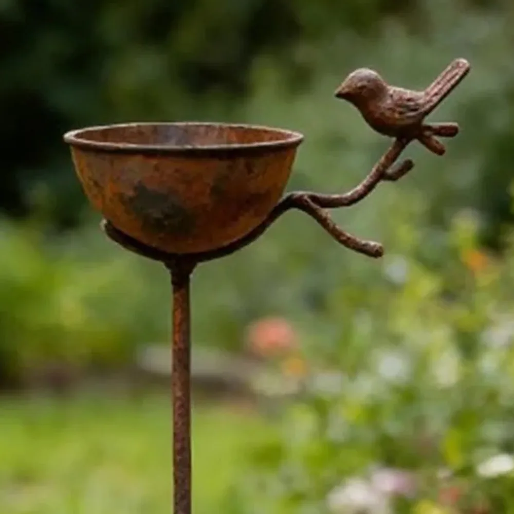 Rustic Iron Bird Bath Stake
